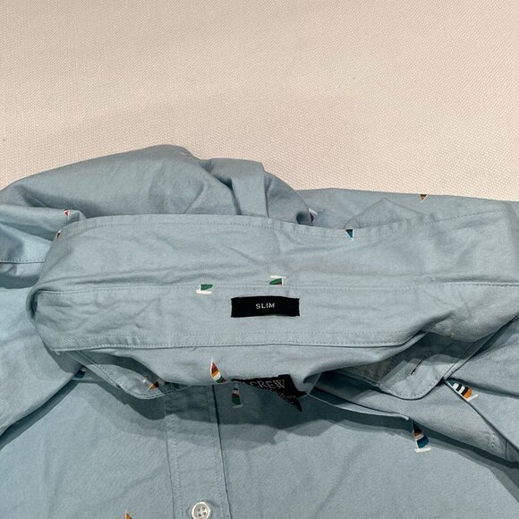 J CREW Mens Slim Flex Oxford Button Down Shirt Sz XXL Sailboats Blue Nautical - Picture 10 of 15